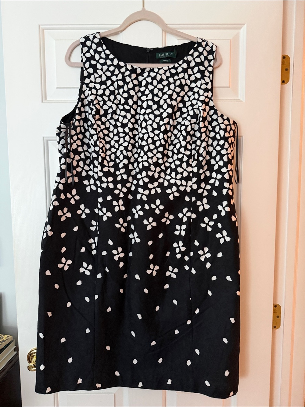 Ralph Lauren Black and White Petal-Print Sleeveless Midi Dress